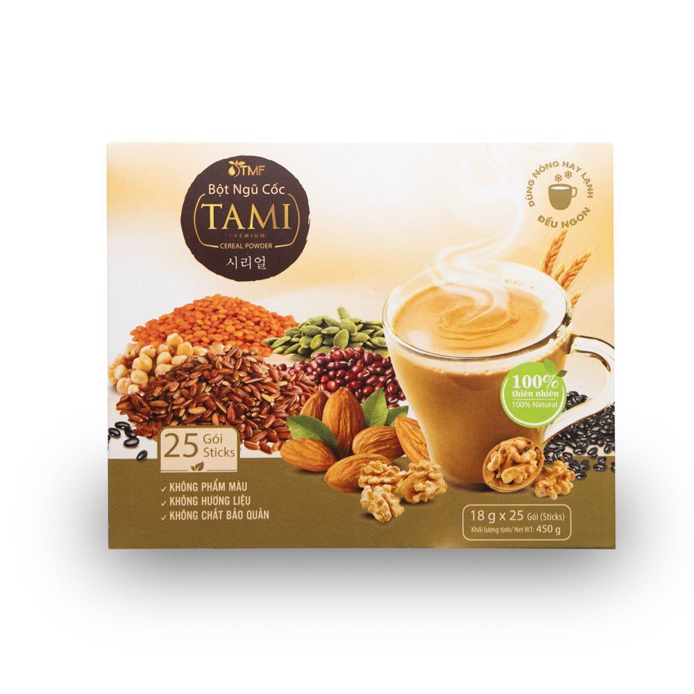 Bột ngũ cốc Tami có đường hộp 450g (18g x 25 gói)