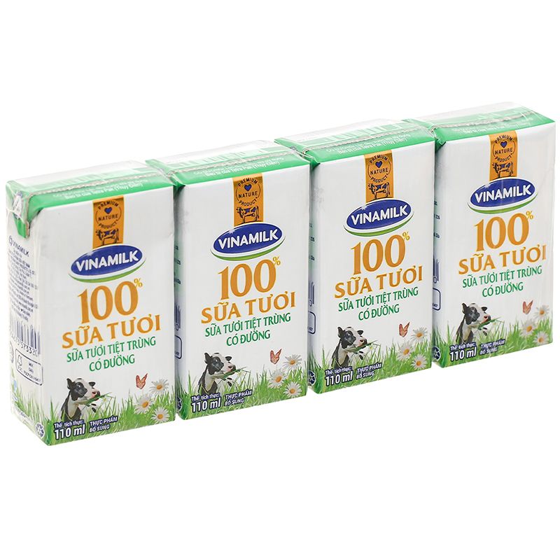 Sữa Vinamilk tiệt trùng 100% lốc 4 hộp 110ml