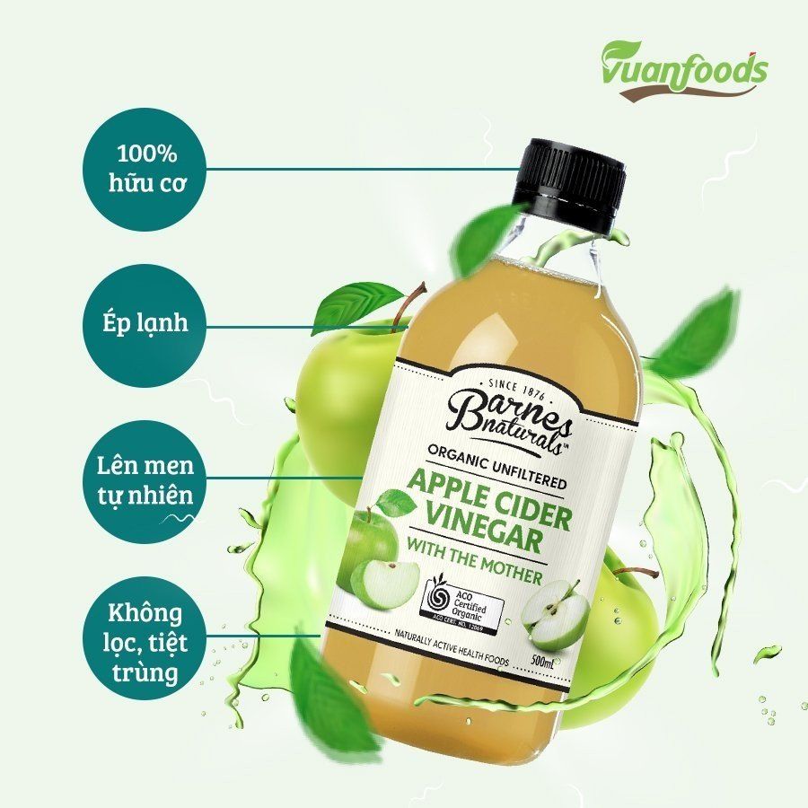 Giấm táo hữu cơ Apple Cider Vinegar Barnes Naturals chai 500ml