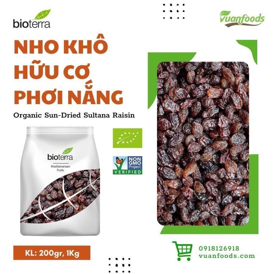 Nho khô hữu cơ Bioterra túi 200g