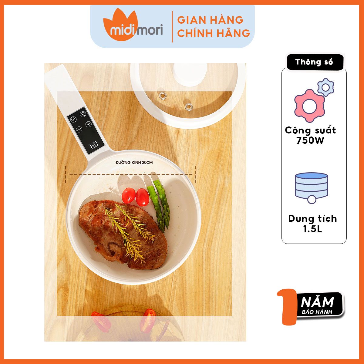 Nồi Lẩu Điện Đa Năng Mini Midimori MDMR-568 (750W) Kèm Xửng Hấp – Hàng Chính Hãng