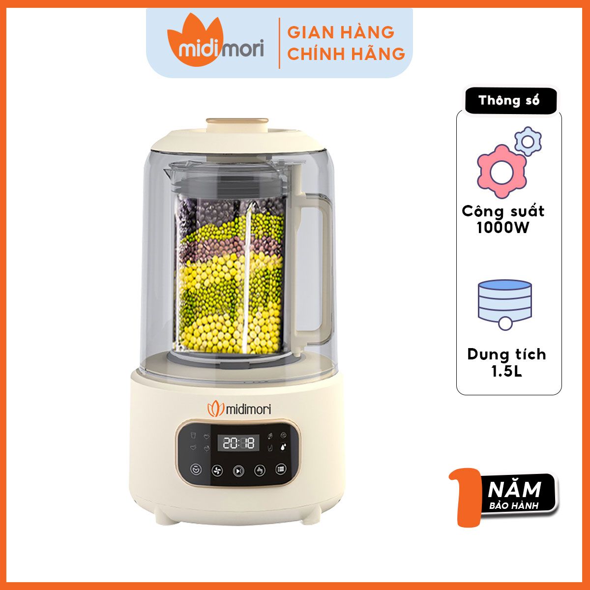  Máy Xay Nấu Làm Sữa Hạt Đa Năng Hút Chân Không Midimori MDMR-668 (1000W) - Hàng Chính Hãng 