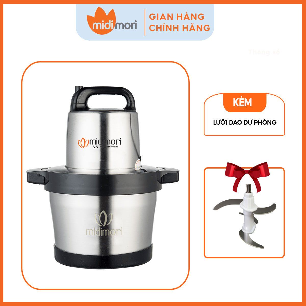 Máy Xay Thịt Đa Năng Inox Midimori MDMR-1200 (1200W) – Tặng Kèm 1 Bộ Lưỡi Dao Dự Phòng - Hàng chính hãng