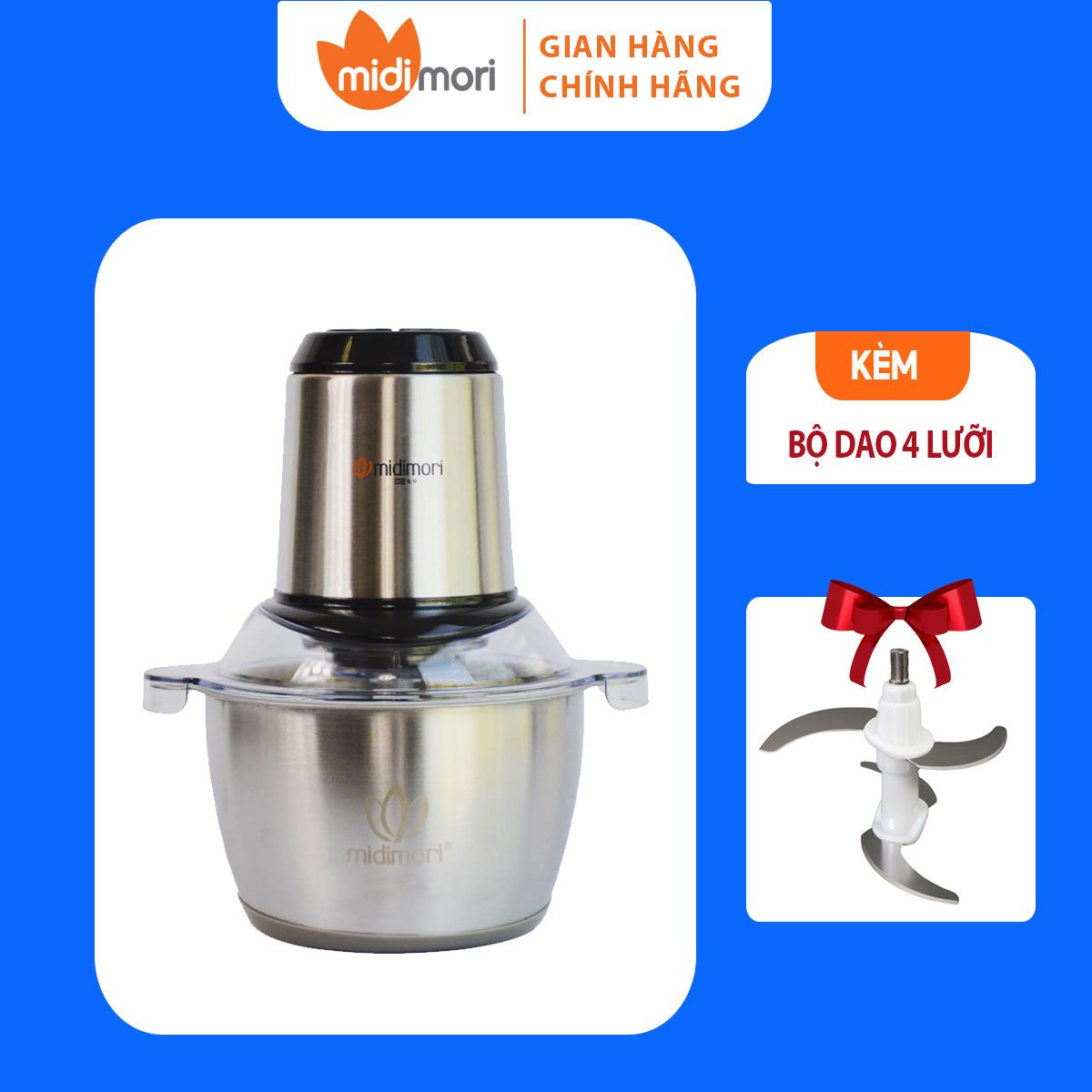 Máy Xay Thịt Đa Năng Midimori Chopper (500W) - Tặng Kèm 1 Bộ Lưỡi Dao Dự Phòng - Hàng Chính Hãng