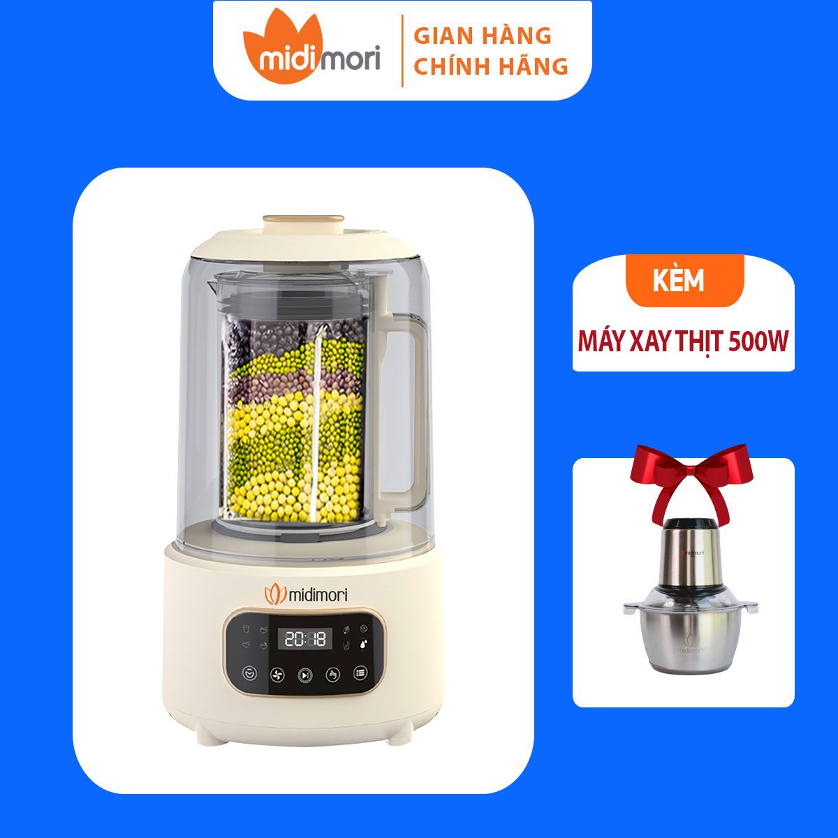 Combo Máy Làm Sữa Hạt Đa Năng Midimori MDMR-668 (1000W) Và Máy Xay Thịt Midimori GC-24338 (500W) - Hàng Chính Hãng