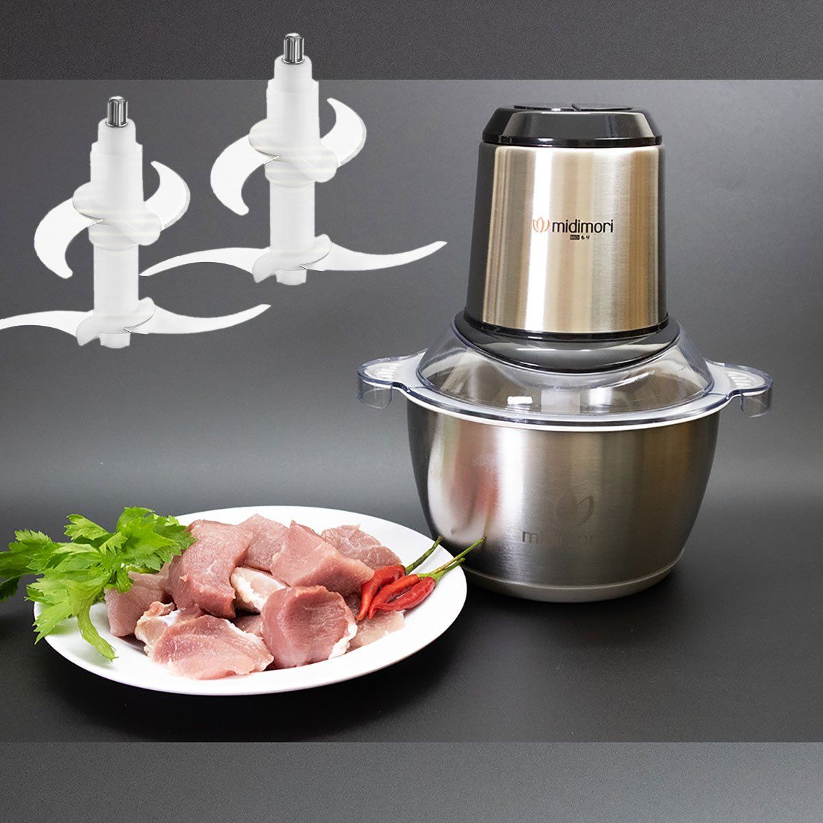 Máy Xay Thịt Đa Năng Midimori Chopper (500W) - Tặng Kèm 1 Bộ Lưỡi Dao Dự Phòng - Hàng Chính Hãng