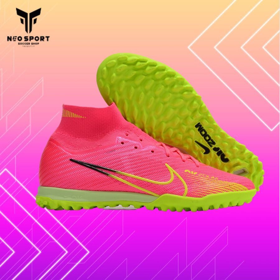  Giày Bóng Đá Cỏ Nhân Tạo Mercurial Air Zoom Superfly 9 Elite Cổ Cao Hồng Đế Chuối/Đen TF 