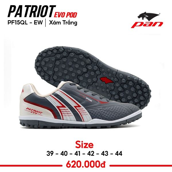  Giày Bóng Đá Chính Hãng Pan Thái Lan Patriot EVO Pod Control Xám Đen Gót Xám TF 