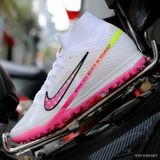  Giày Bóng Đá Cỏ Nhân Tạo Mercurial Air Zoom Superfly 9 Elite Cổ Cao Trắng Đế Hồng TF 