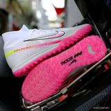  Giày Bóng Đá Cỏ Nhân Tạo Mercurial Air Zoom Superfly 9 Elite Cổ Cao Trắng Đế Hồng TF 