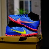  Giày Bóng Đá Cỏ Nhân Tạo Mercurial Air Zoom Superfly 9 Elite Cổ Cao Xanh Bích Đế Hồng TF 