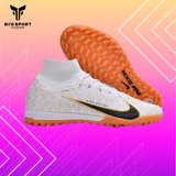  Giày Bóng Đá Cỏ Nhân Tạo Mercurial Air Zoom Superfly 9 Cổ Cao United Trắng Vàng Đồng TF 