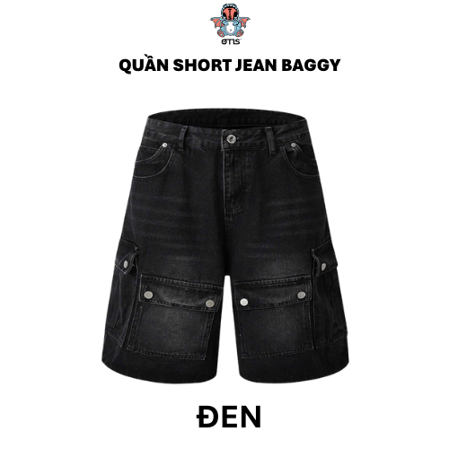 Quần short jean baggy giả túi form unisex cạp thấp - Otis Club