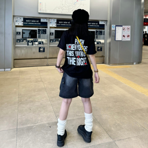 Quần short jean baggy giả túi form unisex cạp thấp - Otis Club