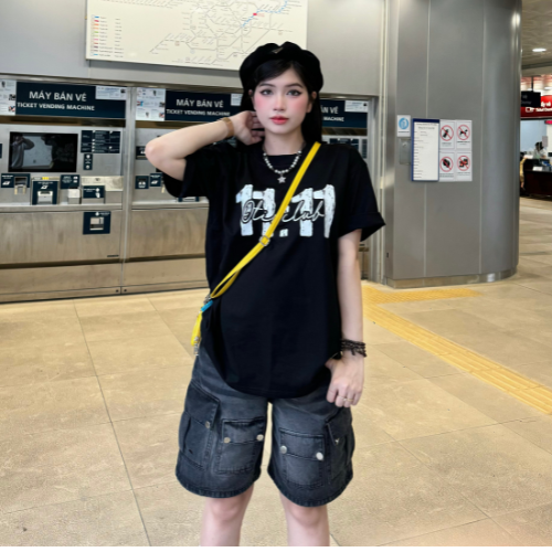Quần short jean baggy giả túi form unisex cạp thấp - Otis Club