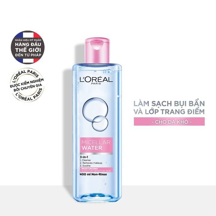 Nước Tẩy Trang Và Làm Sạch Dưỡng Ẩm (Hồng) L'Oreal Paris 3-in-1 Micellar Water 3-in-1 Moisturizing Even For Sensitive Skin