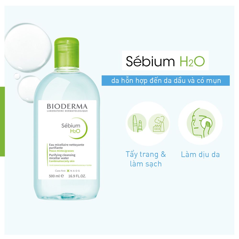 Dung Dịch Tẩy Trang Bioderma Sébium H2O Dành Cho Da Dầu, Hỗn Hợp & Da Dễ Bị Mụn