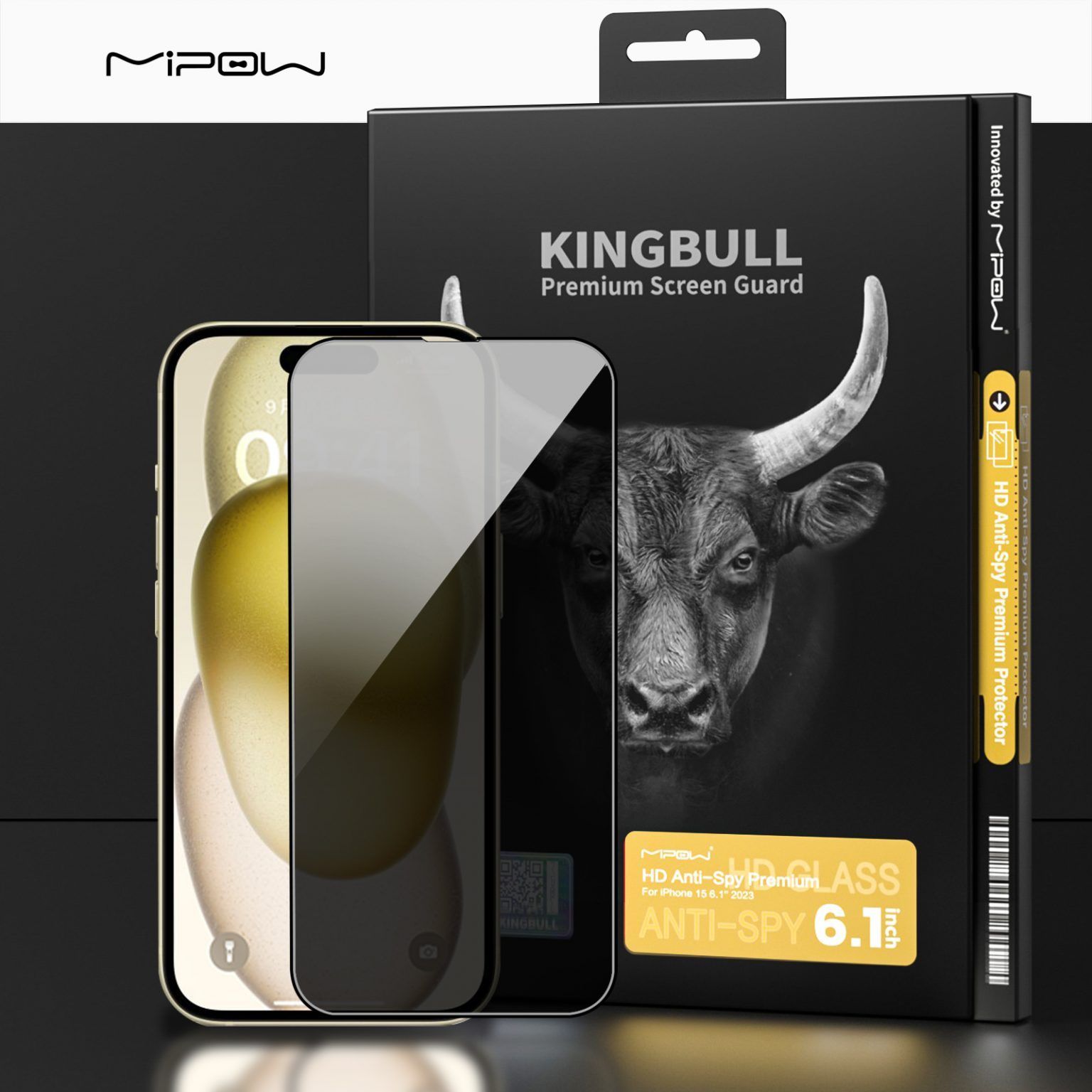  Dán Cường Lực Mipow KingBull iPhone 15 HD Chống nhìn trộm Anti Spy Protector 