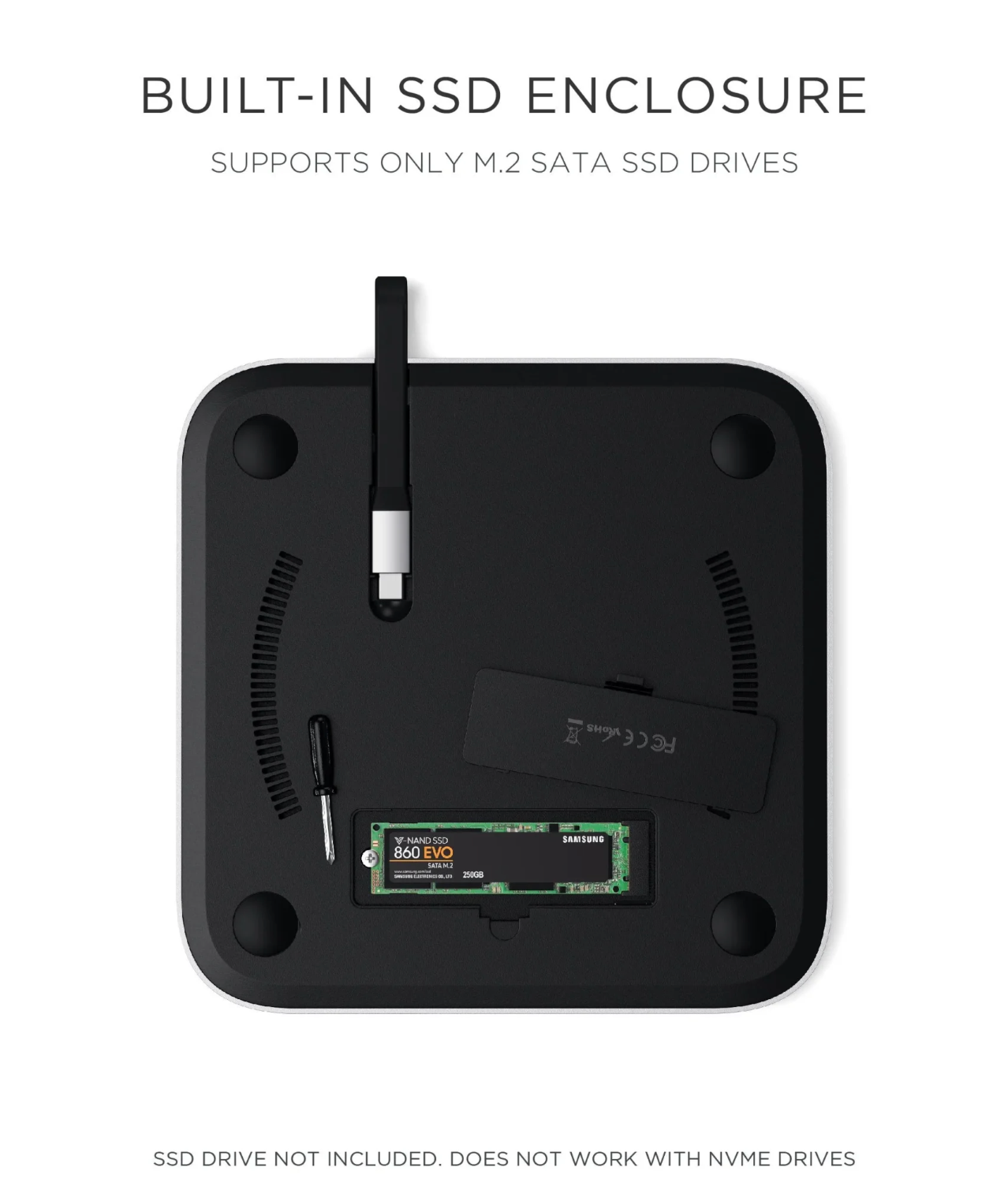 Satechi USB-C Stand & Hub cho Mac Mini/Studio có khe gắn SSD ST-MMSHS Chính hãng