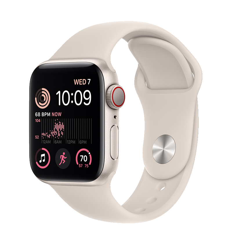  Apple Watch SE 2022 Cellular - Mặt nhôm - Dây cao su - 40mm - Hàng chính hãng 