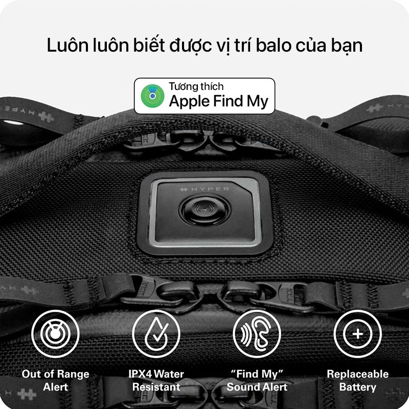 Balo công nghệ HyperPack Pro tích hợp định vị Apple Find My – HP20P2-BK