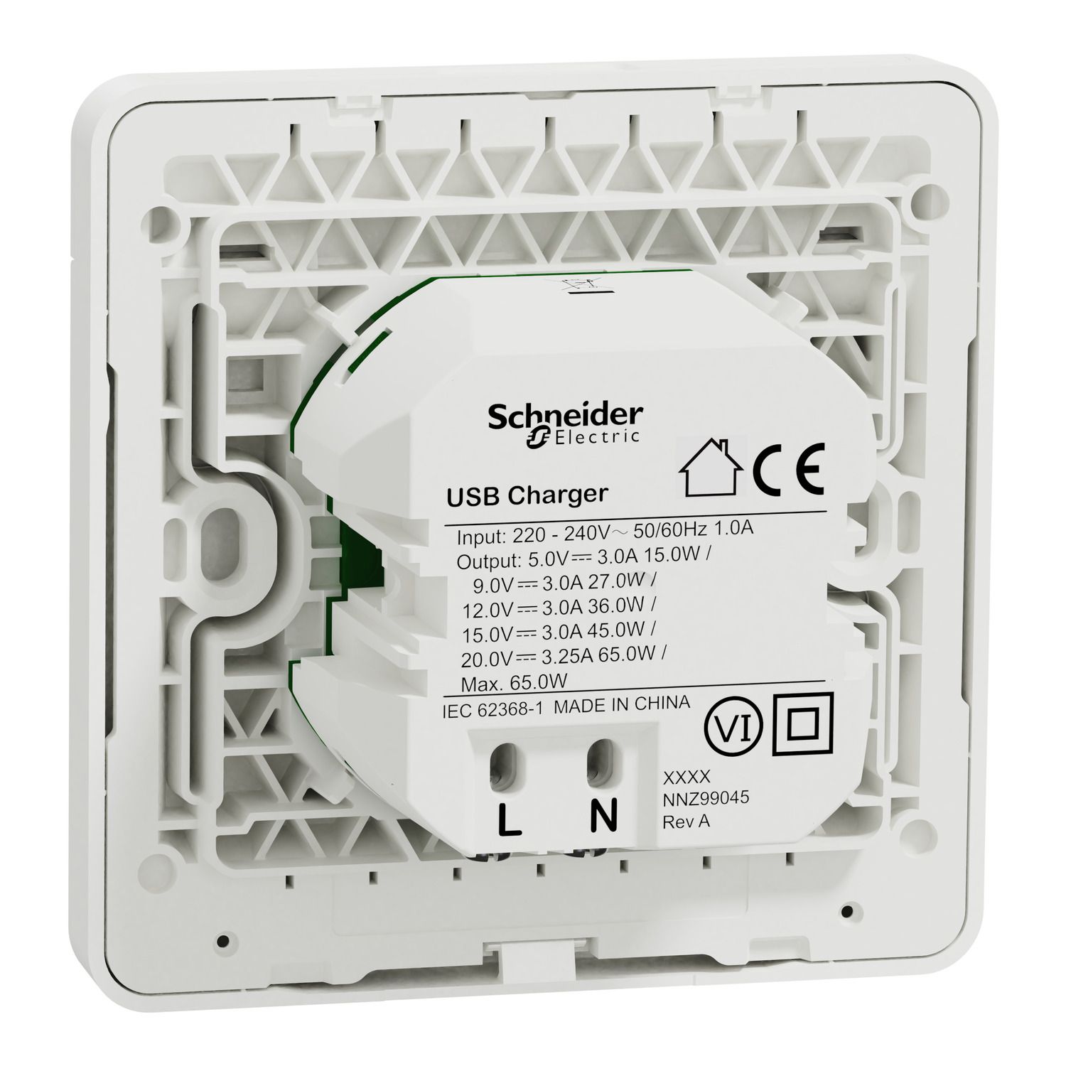 Bộ sạc âm tường Schneider USB-C 65W màu trắng E831USB65_WE