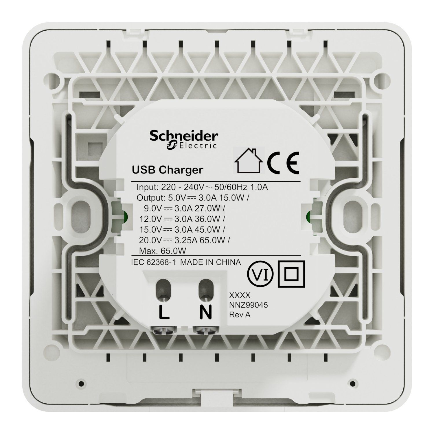 Bộ sạc âm tường Schneider USB-C 65W màu trắng E831USB65_WE
