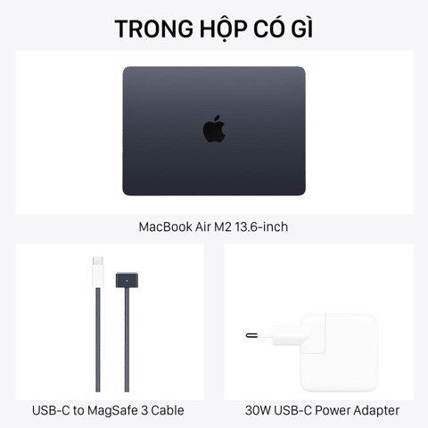 MacBook Air M2 13.6-inch 2022 màu Midnight 8-Core CPU / 8-Core GPU / 16GB RAM / 512GB - Hàng chính hãng