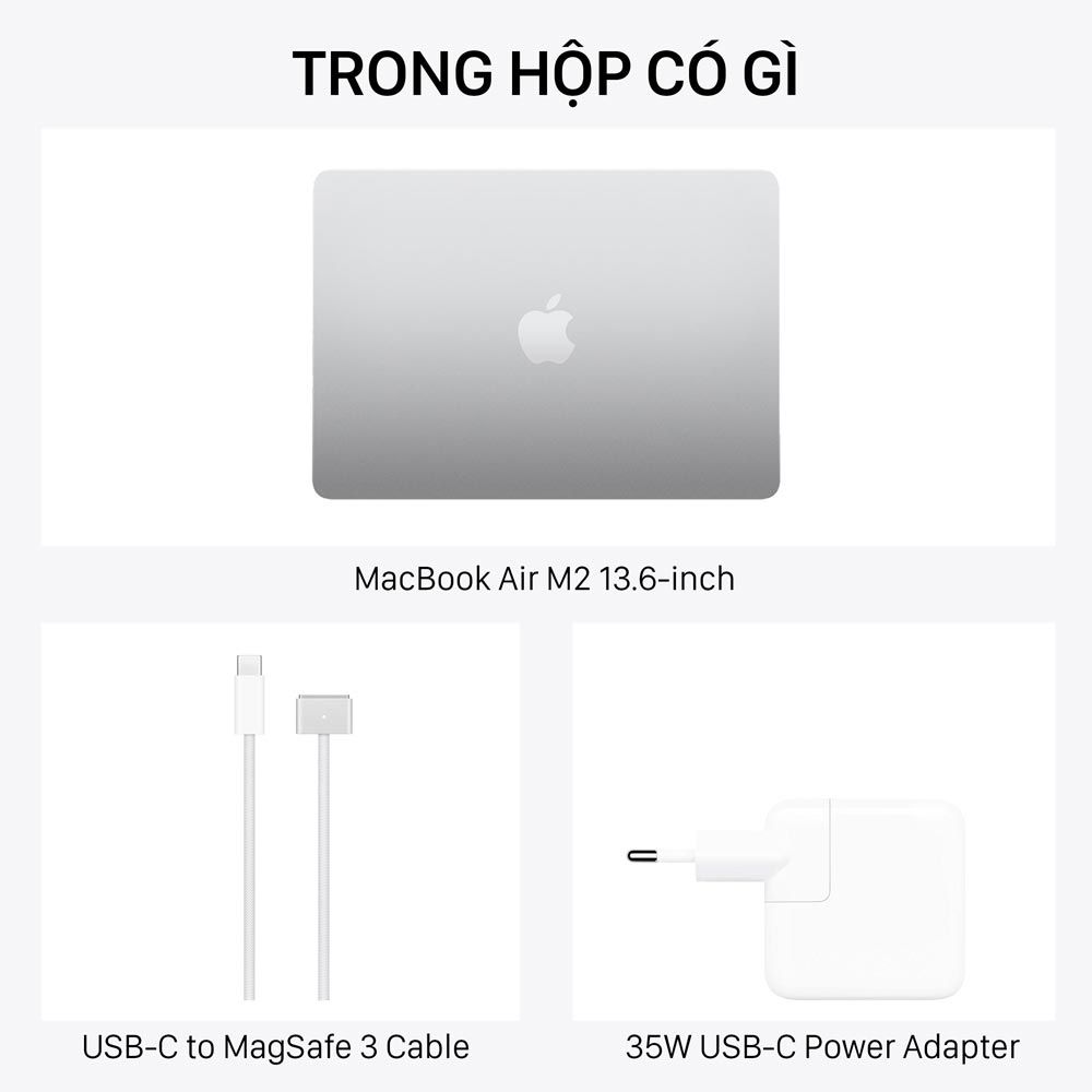 MacBook Air M2 13.6-inch 2022 màu Silver 8-Core CPU / 10-Core GPU / 8GB RAM / 512GB - Hàng chính hãng