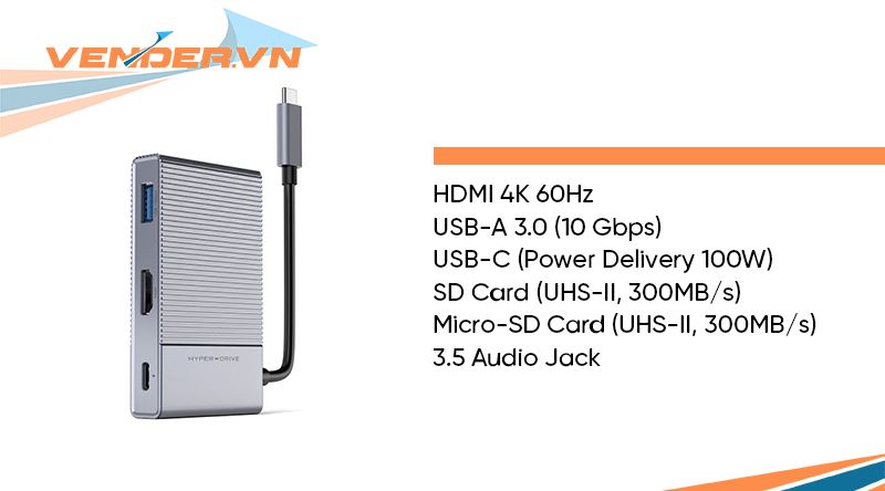 Cổng chuyển HyperDrive Gen 2 6-in-1 USB Type-C Docking Station (HD-G206)