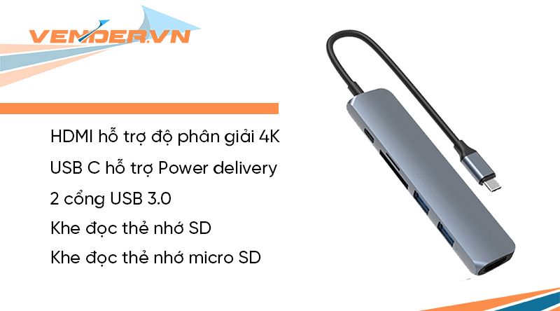 Cổng chuyển HyperDrive Bar 6-in-1 USB-C Hub (HD22E)