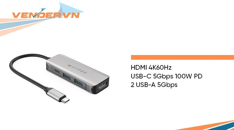 Cổng chuyển HyperDrive HDMI 4K 60Hz 4-in-1 USB-C Hub (HD41)