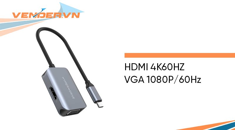Cổng chuyển HyperDrive HDMI 4K 60Hz và VGA 2-in-1 USB-C Hub (HD-C2HV)