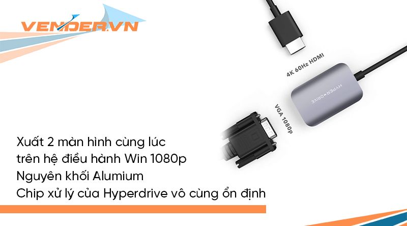 Cổng chuyển HyperDrive HDMI 4K 60Hz và VGA 2-in-1 USB-C Hub (HD-C2HV)