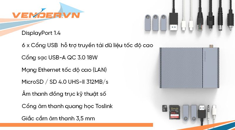 Cổng chuyển HyperDrive Gen 2 16-in-1 Thunderbolt 3 Docking Station và bộ nguồn DC 180W (HD-G2TB3)