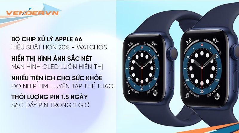  Apple Watch Series 6 GPS - Mặt nhôm - Dây cao su - 40mm - Hàng chính hãng 