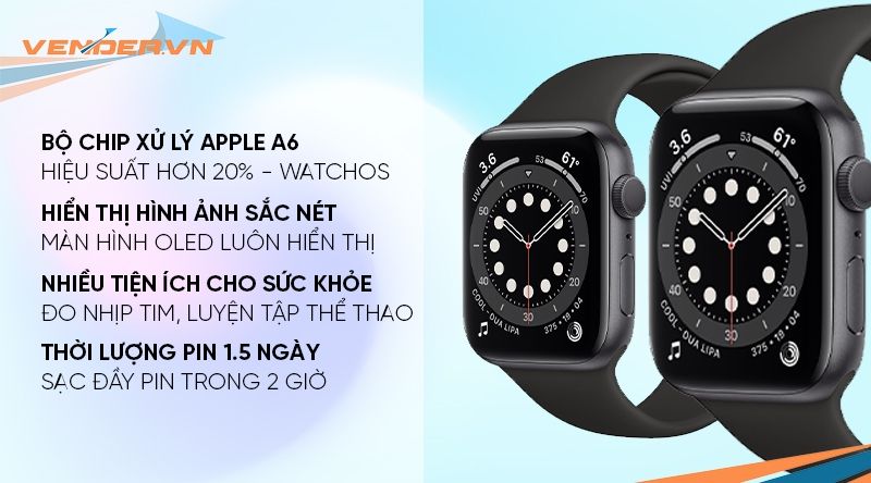  Apple Watch Series 6 GPS - Mặt nhôm - Dây cao su - 44mm - Hàng chính hãng 