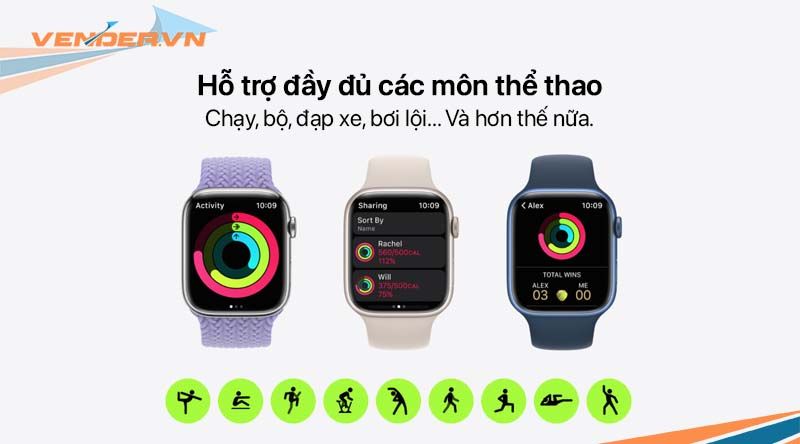  Apple Watch Series 7 GPS + Cellular - Mặt thép 45mm, dây cao su - Nhiều màu - Hàng chính hãng 