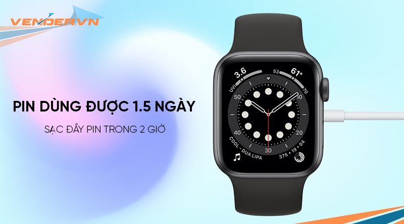 Apple Watch Series 6 GPS - Mặt nhôm - Dây cao su - 44mm - Hàng chính hãng
