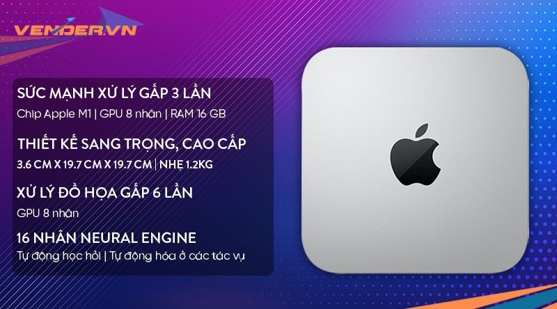 Mac Mini Late 2020 - M1 / Option 16GB / 512GB - Hàng chính hãng - Z12N000E2
