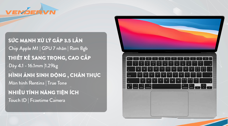 MacBook Air M1 13 inch 2020 Gray 8 CPU / 7 GPU / 8GB / 256GB - Chính hãng VN - Part: MGN63