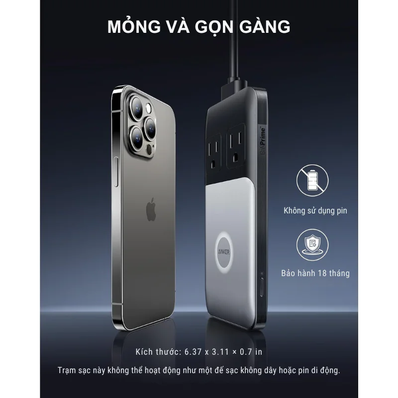 Đế Sạc Anker 727 GaN Prime 100W 2 ổ AC + 2 USB-C + 2 USB-A A9126 Chính Hãng