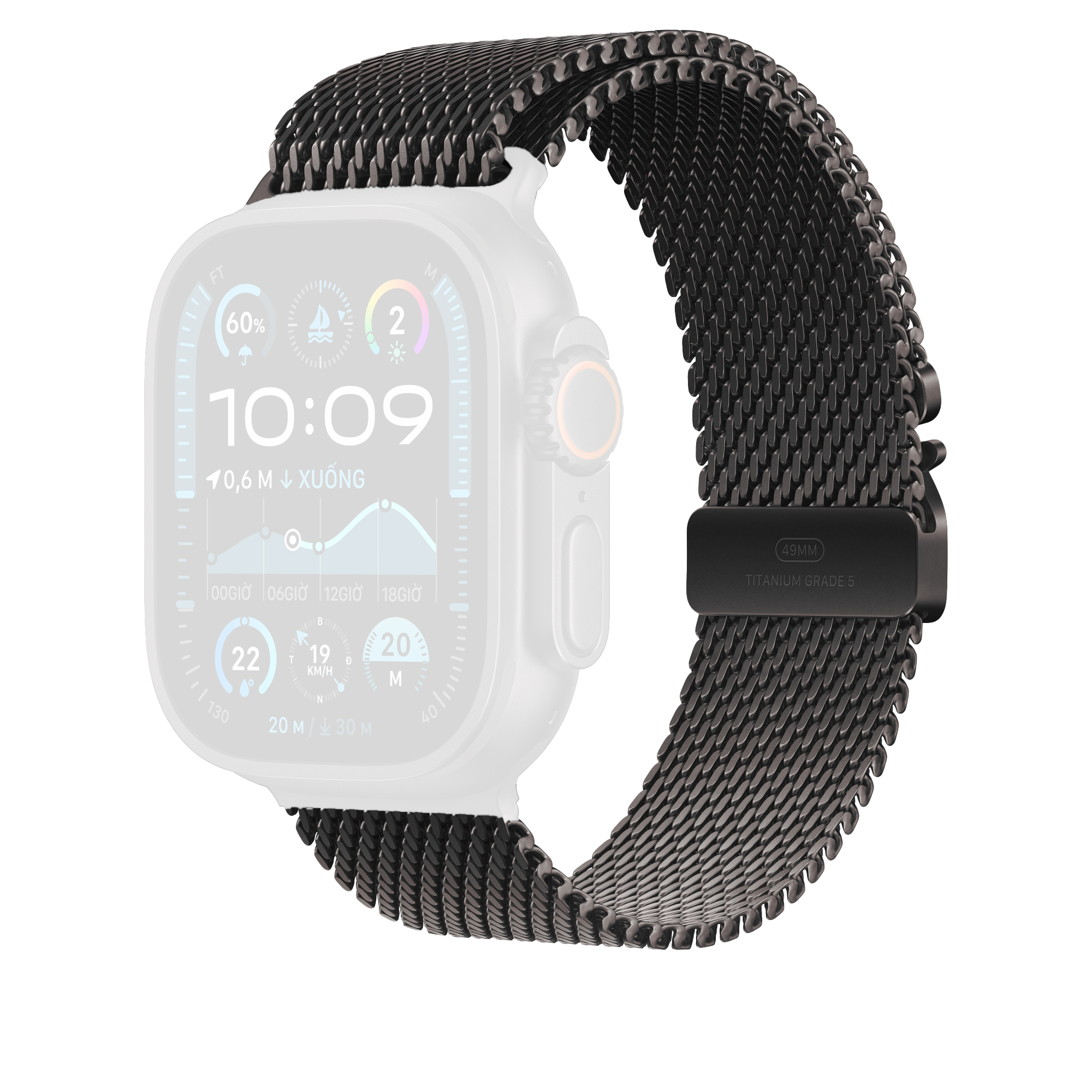 Dây quấn Apple Watch Ultra 2 Milan Titan & Đen 49mm