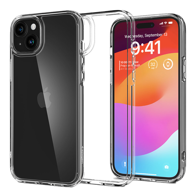 Ốp lưng Spigen iPhone 15 Plus Ultra Hybrid Crystal Viền màu Đen, Trong suốt