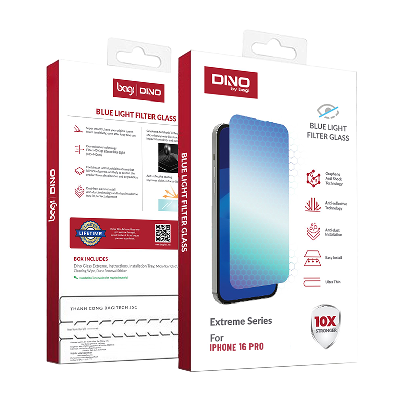 Kính cường lực chống ánh sáng xanh Bagi Dino Extreme cho iPhone 16 Pro