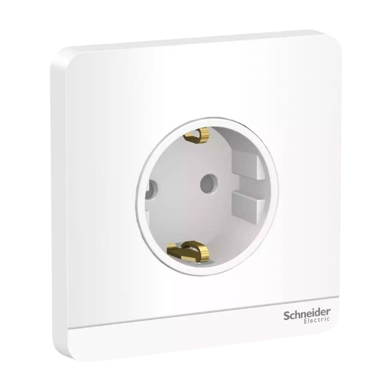 Ổ cắm đơn 3 chấu Schuko Schneider Kiểu F chuẩn Châu Âu có tiếp địa 16A 250V Màu trắng - E83426_16S_WE_G3