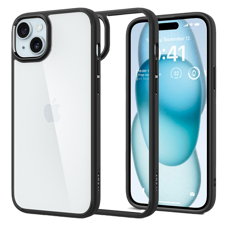 Ốp lưng Spigen iPhone 15 Plus Ultra Hybrid Crystal Viền màu Đen, Trong suốt