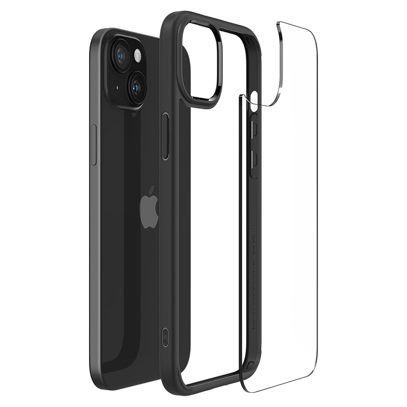 Ốp lưng Spigen iPhone 15 Ultra Hybrid Crystal Viền màu Đen, Trong suốt