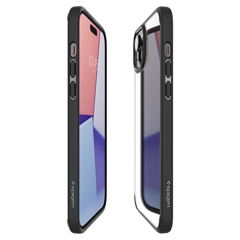 Ốp lưng Spigen iPhone 15 Plus Ultra Hybrid Crystal Viền màu Đen, Trong suốt