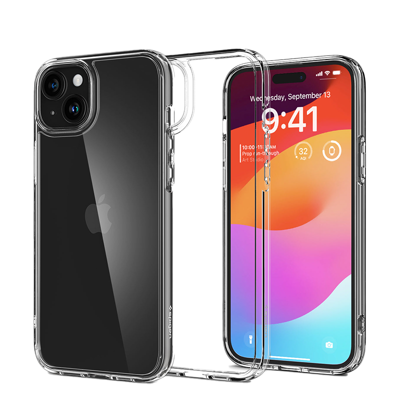Ốp lưng Spigen iPhone 15 Ultra Hybrid Crystal Viền màu Đen, Trong suốt